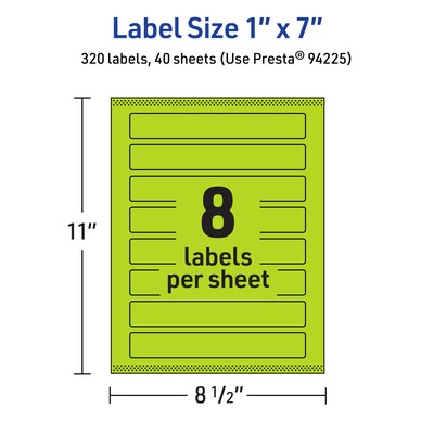 Avery Laser/Inkjet Multipurpose Rectangle Labels, 1" x 7", Bright Green, 320/Pack (94225)