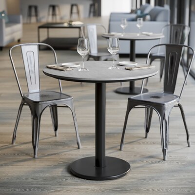Flash Furniture Acadia 31.25" Round Wooden Dining Table with Round Base, Gray Faux Concrete/Black Base (STRD31CGTR18)