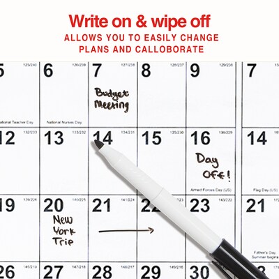 2026 Staples 36" x 24" Yearly Dry-Erase Wall Calendar, Reversible, White/Red/Gray (ST63004-26)