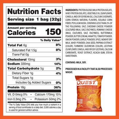 Quest Tortilla Style Protein Chip Variety Pack, Chili Lime & Nacho Cheese, 1.1 oz., 14/Pack (220-02906)