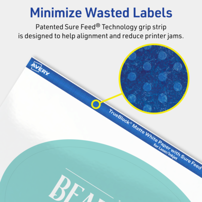 Avery TrueBlock Laser/Inkjet Oval Multipurpose Labels, 4" x 6", White, 100/Box (94057)