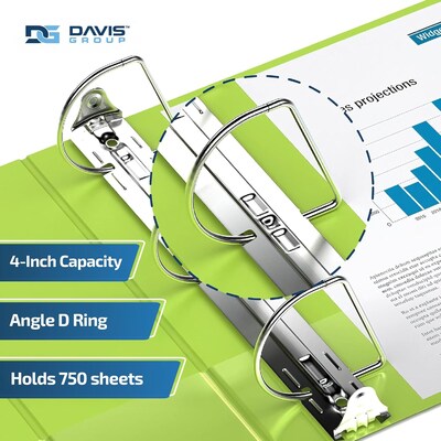 Davis Group Easyview Premium 4 Angle D Ring, Customizable, View Binder, Lime Green, 4/Pack (8406-24