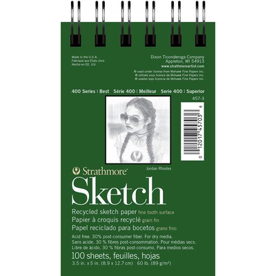 Strathmore 400 Series 3.5 x 5 Wire Bound Sketch Pad, 100 Sheets/Pad, 3/Bundle (STTP457306-3)