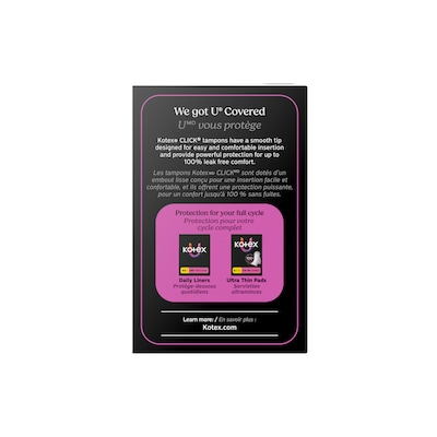 U by Kotex Click Regular Absorbency Compact Tampon, Plastic Applicator, Unscented, 32/Pack (51583)