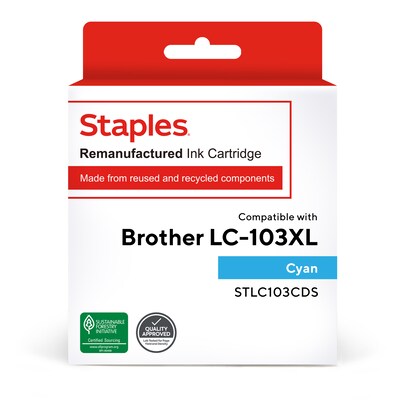 Staples Remanufactured Cyan High Yield Ink Cartridge Replacement for Brother (TRLC103CDS/STLC103CDS)