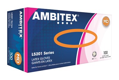 Ambitex L5201 Series Powder-Free Cream Latex Gloves, Medium, 100/Box (LMD5201)