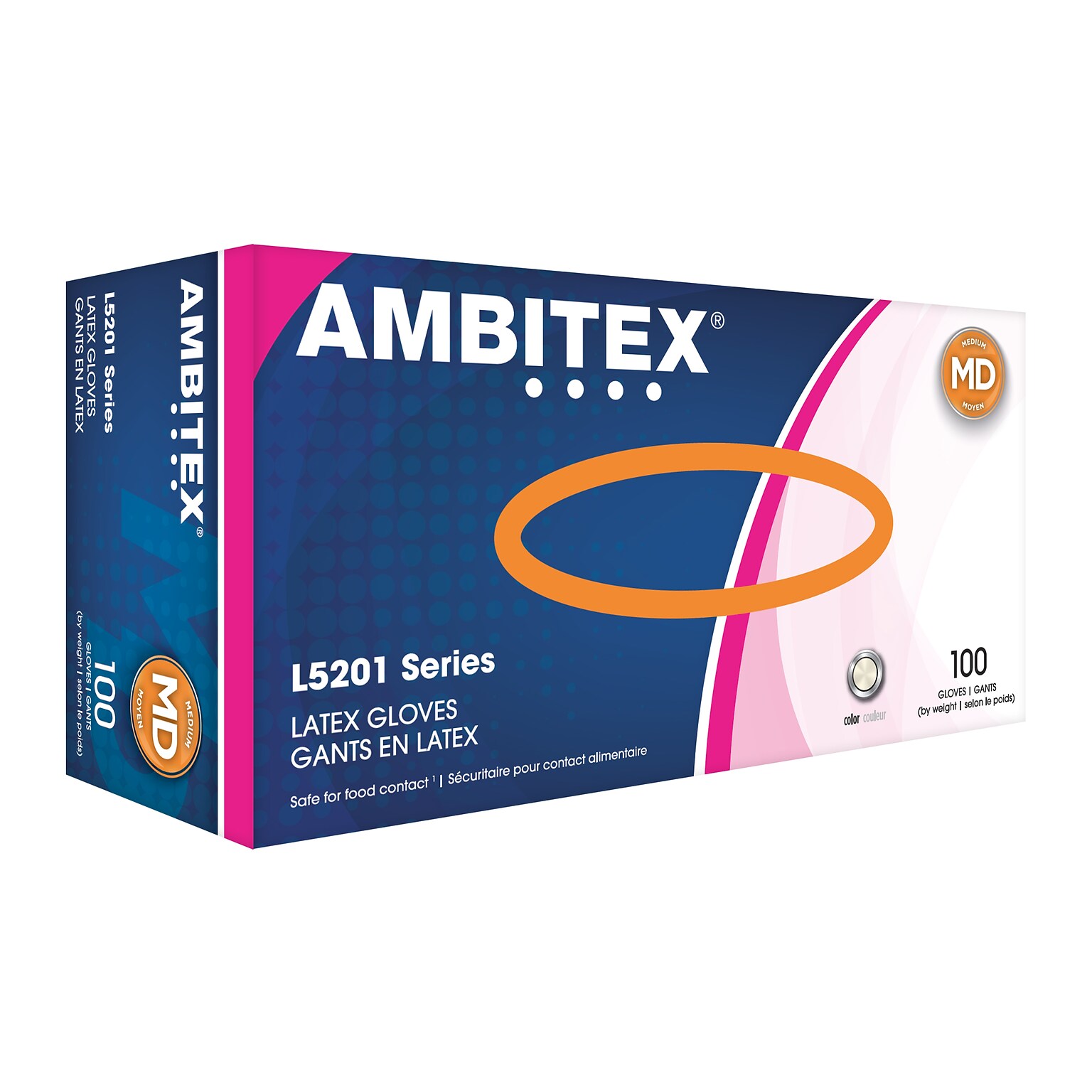 Ambitex L5201 Series Powder-Free Cream Latex Gloves, Medium, 100/Box (LMD5201)