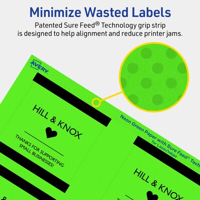 Avery Laser/Inkjet Multipurpose Square Labels, 3" x 3", Neon Green, 120/Pack (94101)