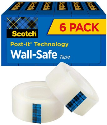 Scotch® Wall-Safe Tape, 3/4 x 22.22 yds., 6 Rolls/Pack (813S6)