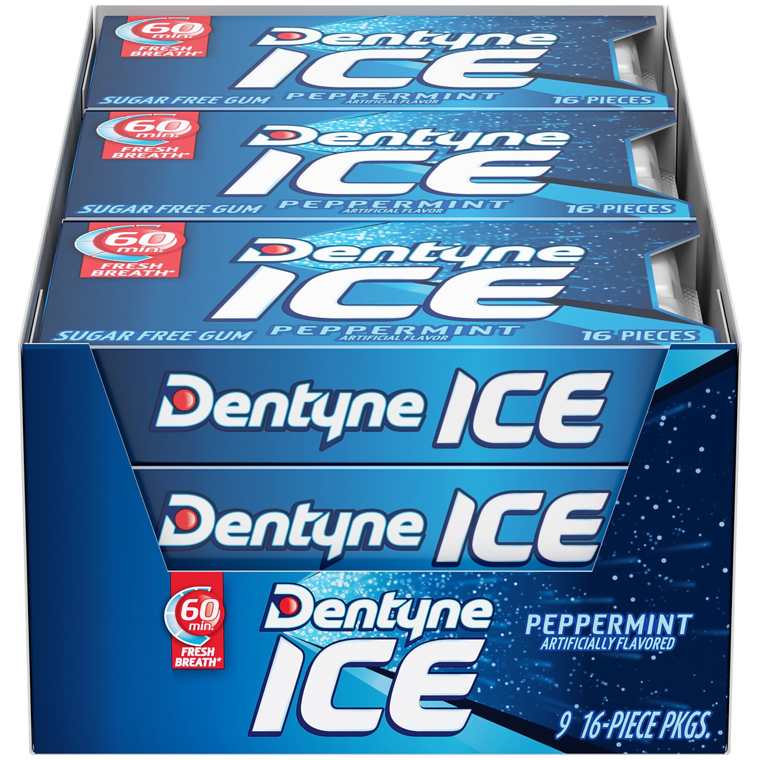 Dentyne Ice Sugar Free Peppermint Gum, 16 Pieces/Pack, 9 Packs/Box (VAM05111)