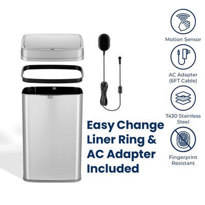 Nine Stars Nova Stainless Steel Motion Sensor Trash Can, 13.2 Gallon, Silver (ONT-50-81SL)