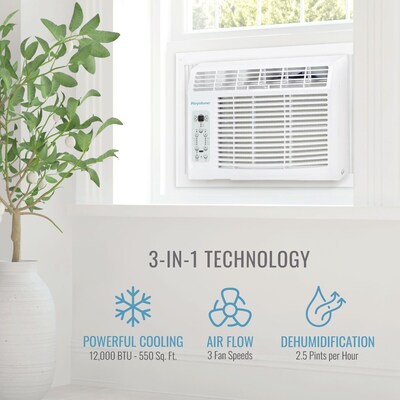 Keystone 12,000 BTU Window-Mounted Air Conditioner with Follow Me LCD Remote Control, White (KSTAW12