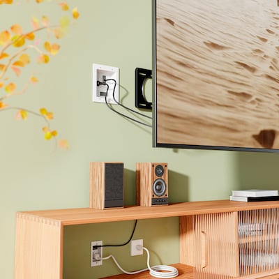 Mount-It! In-Wall Cable Management Kit with 3 Recessed Power Outlets and Power Input Module, White (MI-7288)