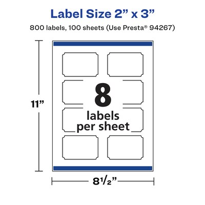 Avery Laser/Inkjet Decorative Edge Multipurpose Labels, 2" x 3", White, 800 Labels/Box (94267)