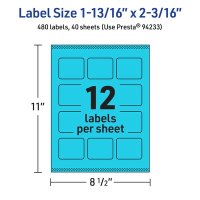 Avery Rectangle Multipurpose Labels, 1-13/16" x 2-3/16", Bright Blue, 480/Pack (94233)