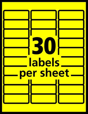 Avery Laser Address Labels, 1" x 2 5/8", Neon Yellow, 30 Labels/Sheet, 25 Sheets/Pack, 750 Labels/Pack (5972)