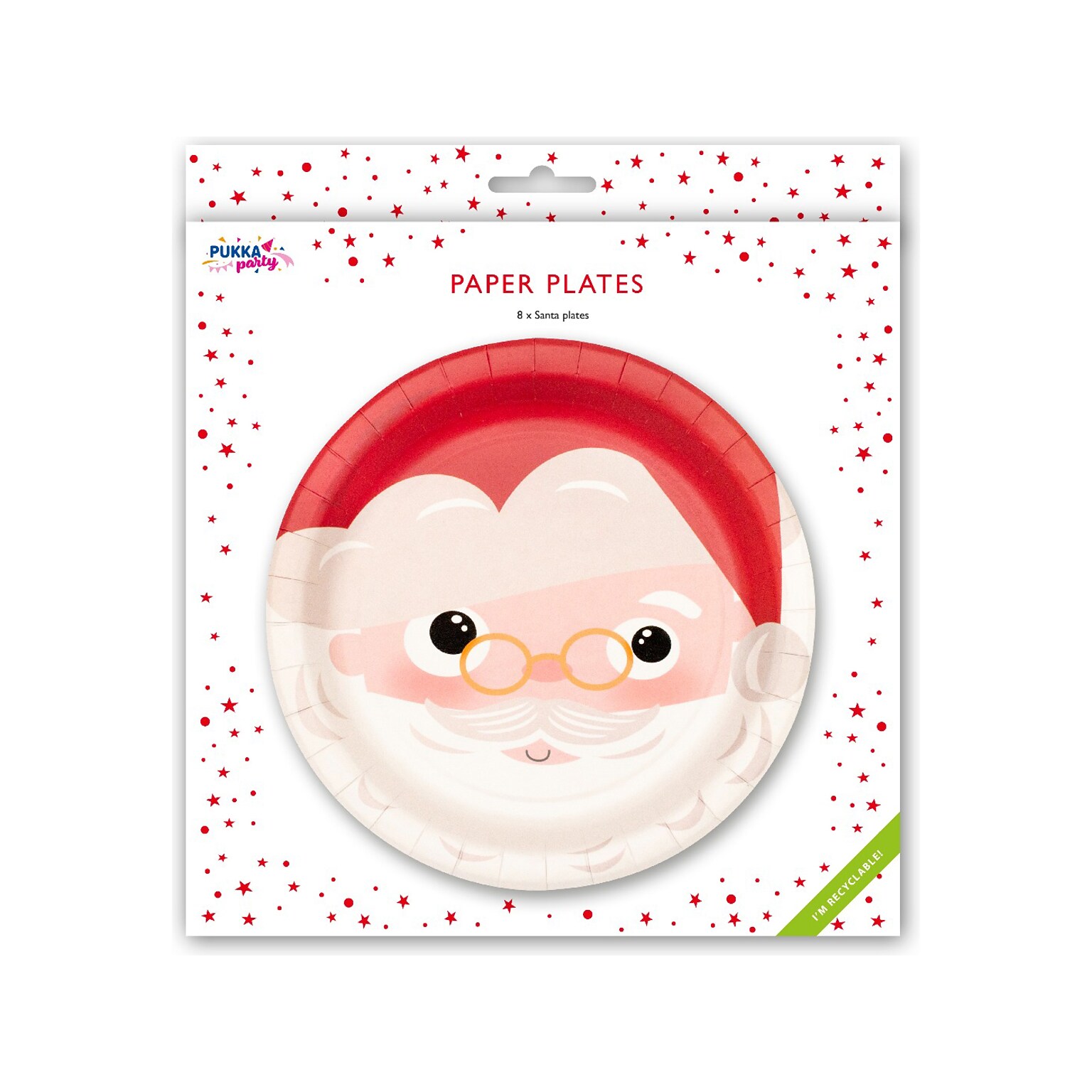 Pukka Party Santa Christmas Paper Plates, Red, 8/Pack (PTY554)