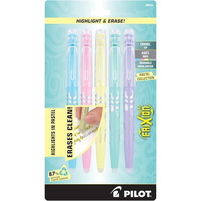 Pilot FriXion Light Pastel Erasable Highlighters, Chisel Tip, Assorted Ink, 5/Pack (46543)