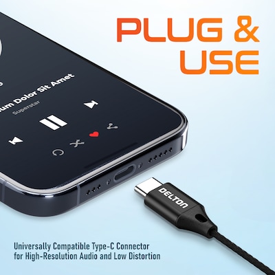 Delton 18EC USB-C Earbuds with Microphone, Black (DWH18ECBK)