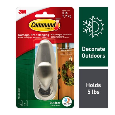 Command  Large Metal Hook, 5 lb., Brushed Nickel (FC13-BN-AWES)