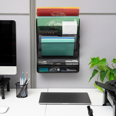 Mind Reader 4-Pocket Metal Wall Mount File Storage Desk Organizer, Black (MAGROUND-BLK)