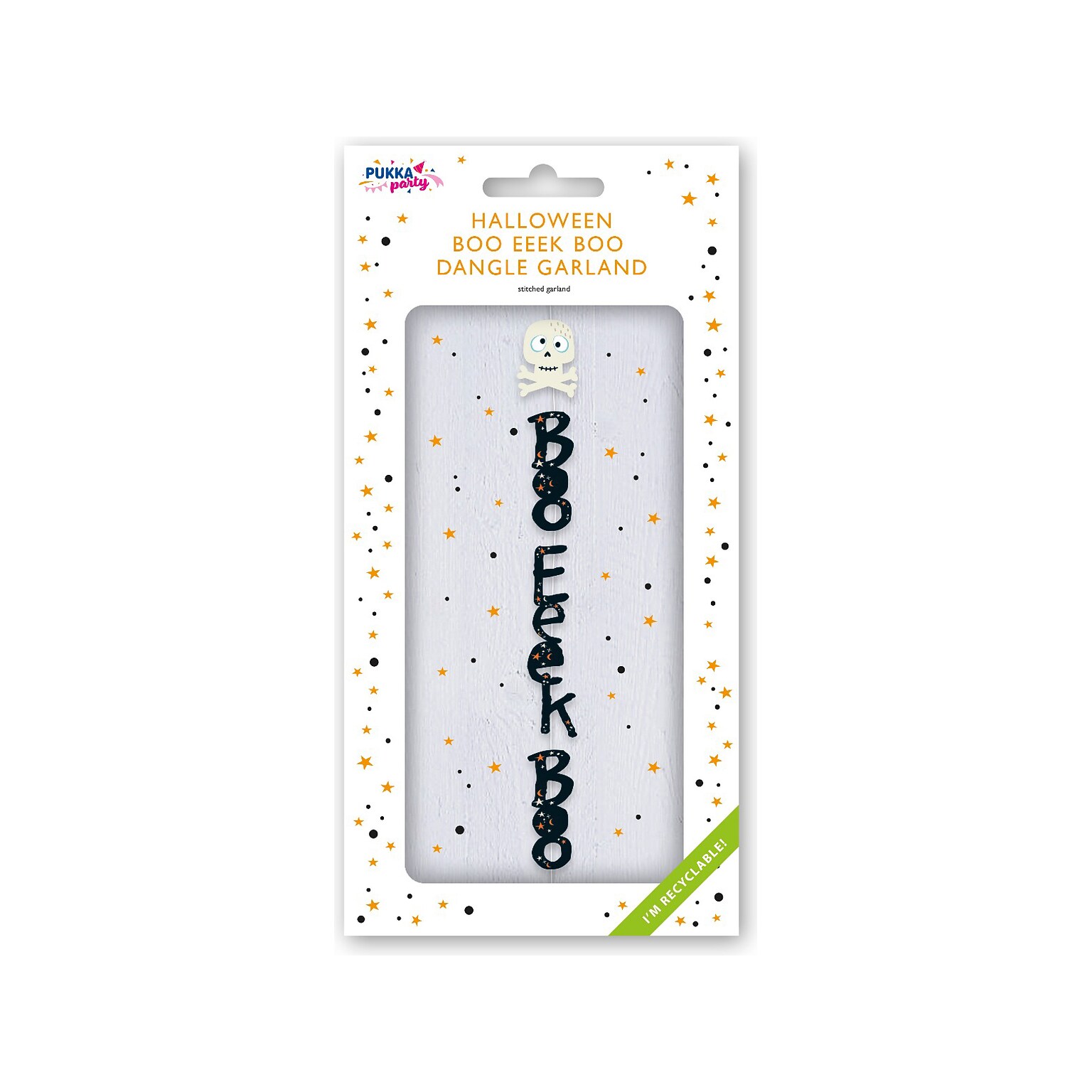 Pukka Party Boo Eeek Boo Halloween Stitched Garland, Black (PTY500)