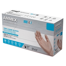 Ammex Professional VPF Powder Free Vinyl Exam Gloves, Latex-Free, Clear, Medium, 100/Box (VPF64100)