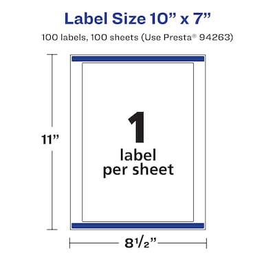 Avery Laser/Inkjet Rectangle Waterproof Multipurpose Labels, 7" x 10", White, 100/Box (94263)