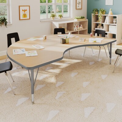 Flash Furniture Wren Kidney Activity Table, 72 x 48, Height Adjustable, Light Natural Top/Silver Frame (XUA4872KDLNTP)