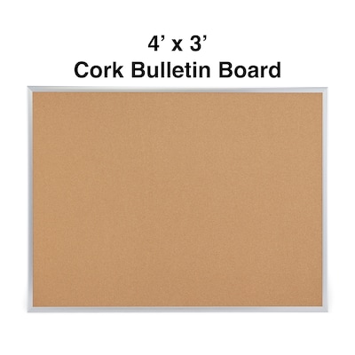 Quill Brand® Standard Durable Cork Bulletin Board, Aluminum Frame, 4'W x 3'H (28345-CC)