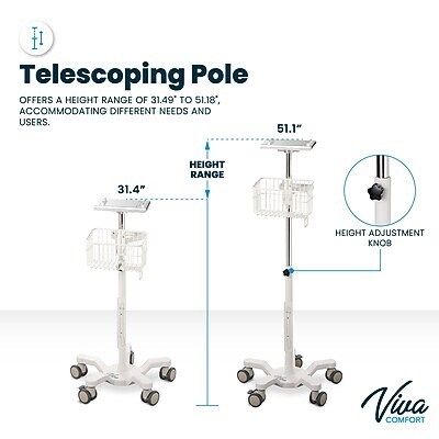 Viva Comfort Height-Adjustable Portable Mobile Stand for Edan Vital Signs Monitor, White (ADI912-C-MP-03-MK)