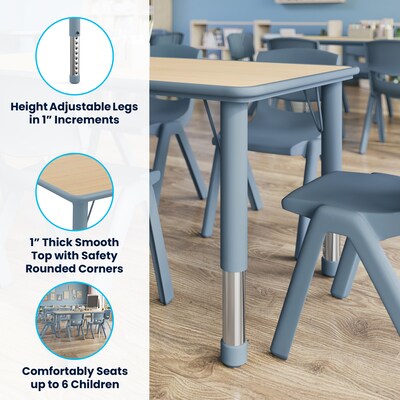 Flash Furniture Wren Rectangular Activity Table, 23.5" x 47.25", Height Adjustable, Natural Woodgrain/Dusty Blue