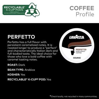 Lavazza Perfetto Coffee Keurig® K-Cup® Pods, Dark Roast, 22/Box (5000382580)