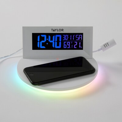 Taylor Precision Products Indoor Weather Station with Mood Light and Wireless Charging Pad, Digital, White (TAP5287333)
