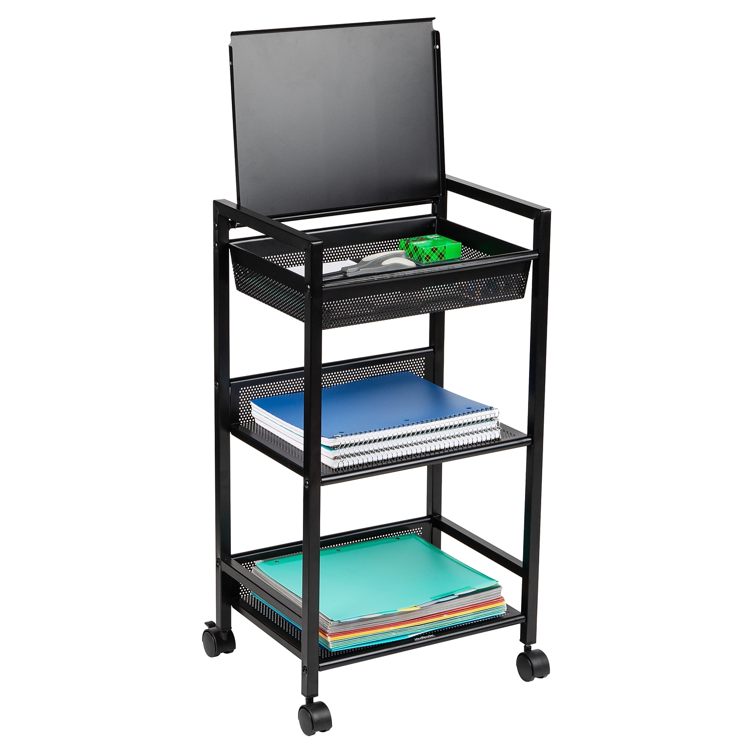 Mind Reader 3-Tier Metal Cart with Covered Compartment, Black (LIDCART3T-BLK)