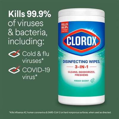 Clorox Disinfecting Wipes, Fresh Scent, 35 Wipes/Container, 12/Carton (01593)