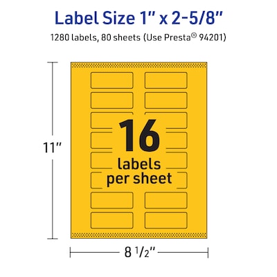 Avery Rectangle Laser/Inkjet Multipurpose Labels, 1" x 2-5/8", Bright Yellow (1280/Box)