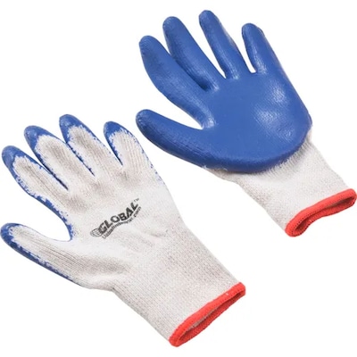 Global Industrial Latex Coated String Knit Work Gloves, Natural/Blue, Small, 12 Pairs (708355S)
