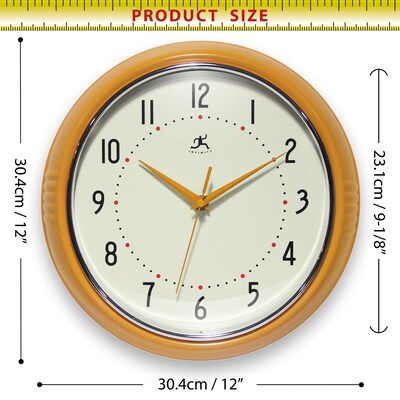 Infinity Instruments Round Retro Saffron Wall Clock, Aluminum, 12" (10940SY-12)