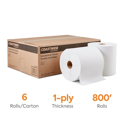 Coastwide Professional™ Recycled Hardwound Paper Towels, 1-Ply, 800 ft./Roll, 6 Rolls/Carton (CW20182)