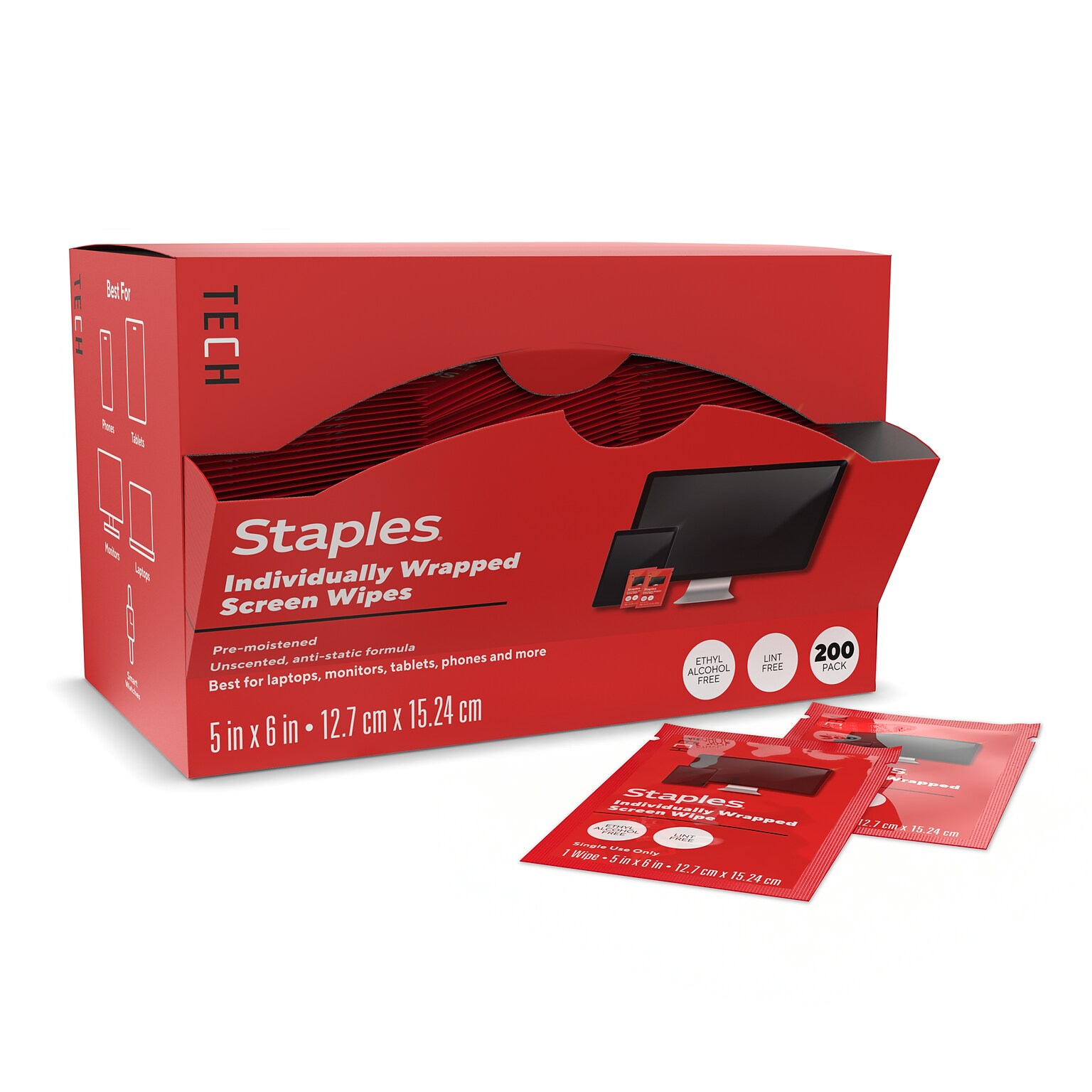 Staples TECH Individually Wrapped Screen Wipes, 200/Pack (ST63058)