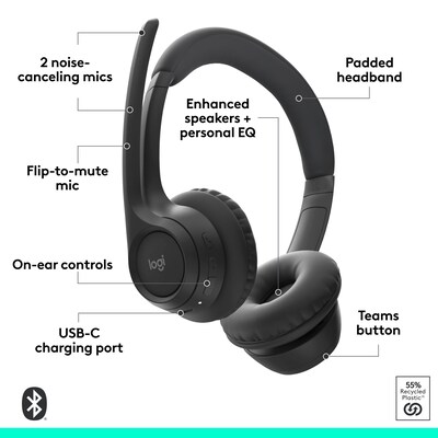 Logitech Zone 305 Wireless Noise Canceling Bluetooth Headset, for Microsoft Teams, Black (981-001457)