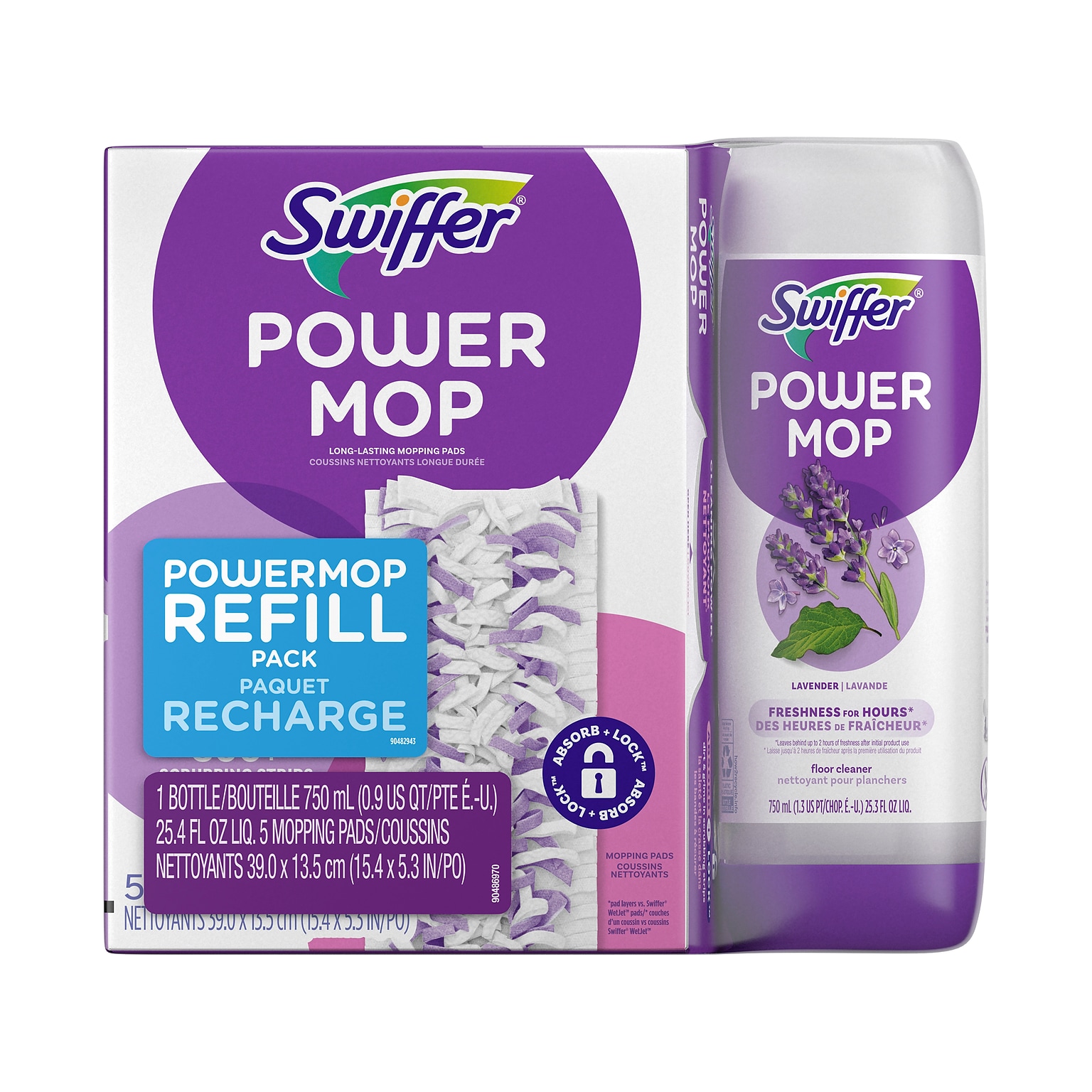 Swiffer PowerMop 5.3 Mopping Pad and Floor Cleaning Solution Kit, White/Purple (09117)