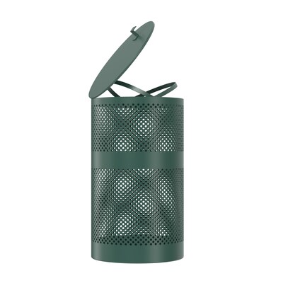 Furloo Steel Outdoor Trash Can with Lid, 13 Gallon, Green (FLO1-T-G)
