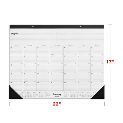 2025 Staples 22" x 17" Desk Pad Calendar, Black (ST12951-25)