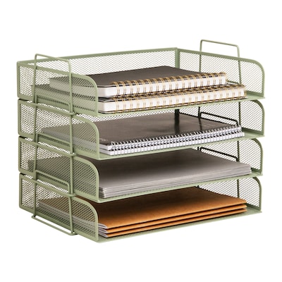 Staples Metal Mesh Side Loading Stackable Letter Tray, Letter Size, Sage Green, 4/Pack (ST63843)