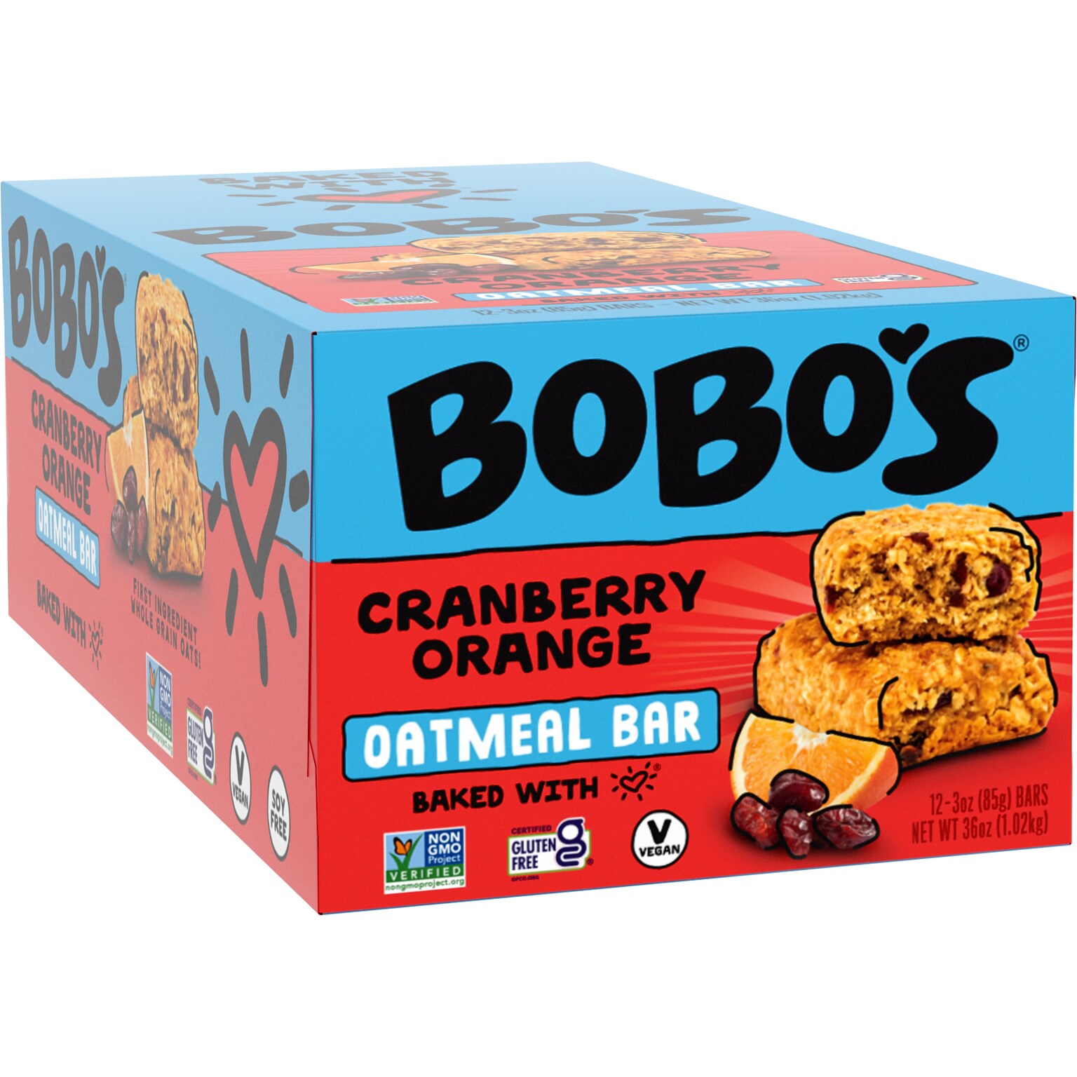 Bobos Gluten-Free Cranberry Orange Oatmeal Bar, 36 oz., 12 Bars/Box (102-D)