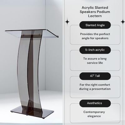 AdirOffice 47" Speaker Podium Lectern, Transparent Black (661-03-BLK)