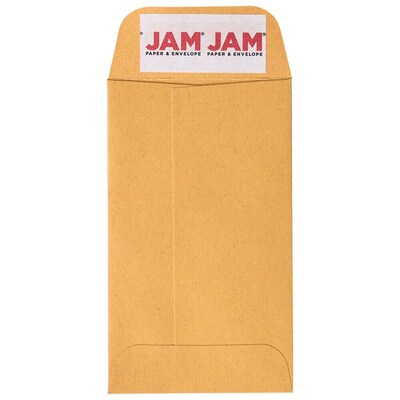 JAM Paper Peel & Seal Closure, Coin Envelopes, Brown Kraft Manila, 2.5 x 4.25, 100/Box (400238460D