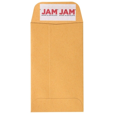 JAM Paper Peel & Seal Closure, Coin Envelopes, Brown Kraft Manila, 2.5 x 4.25, 100/Box (400238460D